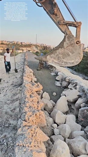 Wie ein Bagger Beton in eine Trockenmauer injiziert