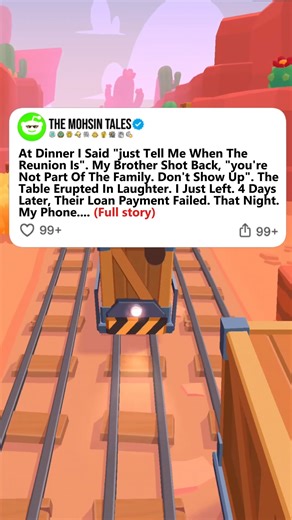 247K views · 6.2K reactions | At Dinner I Said "just Tell Me When The Reunion Is". My Brother Shot Back, "you're Not Part Of The Family. Don't Show Up". The Table Erupted In Laughter. I Just Left. 4 Days Later, Their Loan Payment Failed. That Night. My Phone... (Full Story) | The Mohsin | Facebook