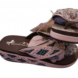 Montana West Flip Flop Wedge Sandals Aztec Turquoise Cream Sandals