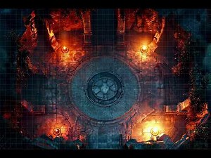 DnD compatible animated map _ Cave Sanctuary with Circular Medallion _ square grid _ ambience for VT