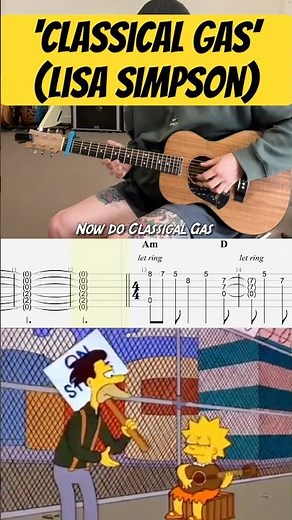 Classical Gas - Lisa Simpson (Guitar Cover with TABS) The Simpsons S4 Ep17 Last Exit to Springfield