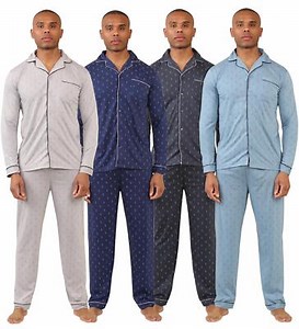 Mens Classic Assorted Long Sleeve Pyjama Set Soft Touch Button Up Nightwear  | eBay UK