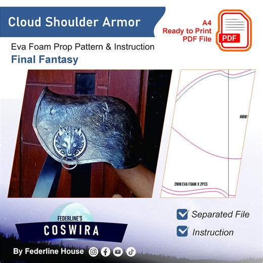 Cloud Shoulder Armor Prop Template   Video – EVA Foam Pattern Inspired by Final Fantasy VII for Cosplay Builds - Etsy