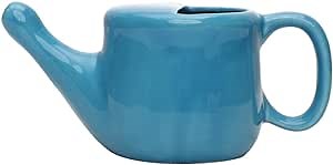 HealthAndYoga Flojar Ceramic Jala Neti Pot with Nostril Plugging Support Better Capacity Sinus Rinse Kit - Holds 8.50 oz or 250 ml SpillProof Nose Wash Netty Pot with Comfort Grip(Blue)