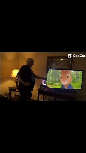 Angry grandpa get mad to watch a little kids TV show
