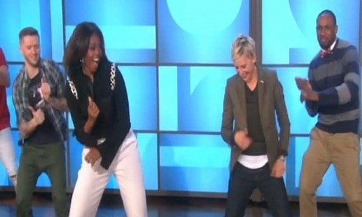 Michelle Obama hits the dancefloor with Ellen DeGeneres – video