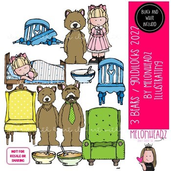 3 Bears clip art 2022, Goldilocks, literature COMBO PACK