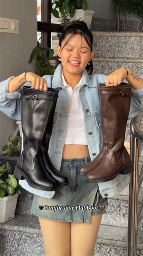 Lookatme Fancycollection on Instagram: "Comfortable Flat Boot🖤🤎👢 Size : 35 to 40 Grab Your Size Before its Gone #lookatmefancycollection"