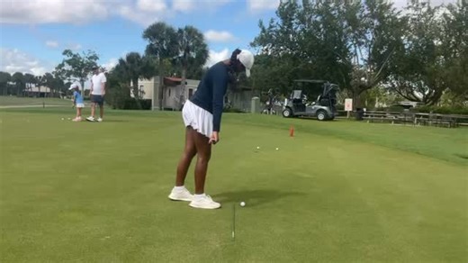 There is an epidemic of poor alignment in the putting world. Here Nishi is working on her alignment into the ball. This is a structural necessity to good putting, yet very few practice the structure. Most golfers are haphazardly setting in without any regard to it. #greatputtersaretrained #donlawgolfacademy #sflapgaprofessional #timing #strokelengths #rhythm #sflajuniorgolfers #alignment | bocaratongolflesson.com