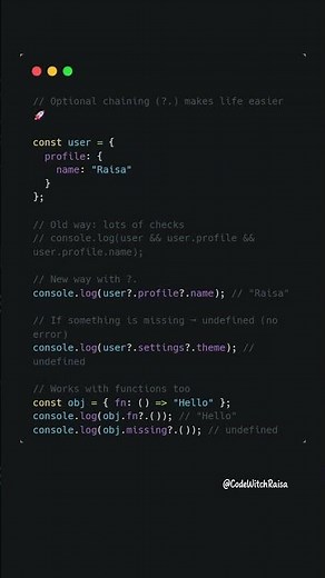🔗 JavaScript Optional Chaining in 30 Seconds! 🚀 #shorts #javascript