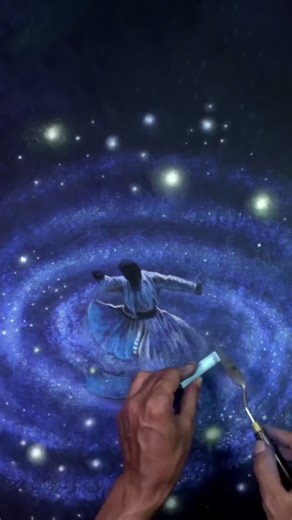 Expressive drawing showing a soul dancing with the universe