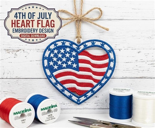 FSL 4th of July Heart Embroidery Designs: Patriotic Lace Ornaments (instant Download) - Etsy