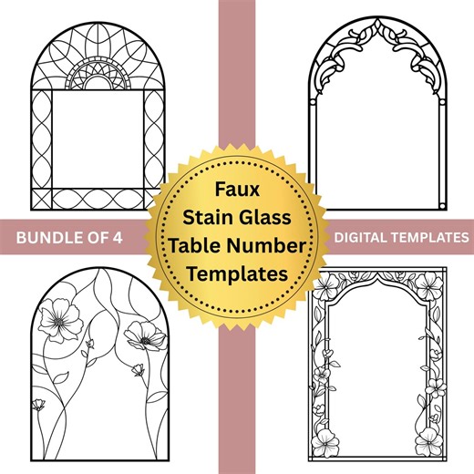 Faux Stained Glass Table Numbers Templates Wedding, Elegant DIY Decor, Floral Designs, Customizable Templates for Events, Bundle of 4 - Etsy UK