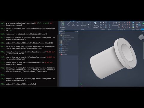 Inventor Python Scripting(Bush Bearing) | Extrude, counterbore, circular pattern features scripting