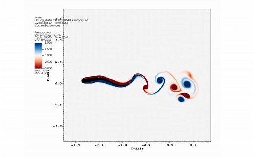 【IBM】IBAMR (Immersed Boundary Method Adaptive Mesh Refinement) 浸入边界自适应网格加密二维鱼游动