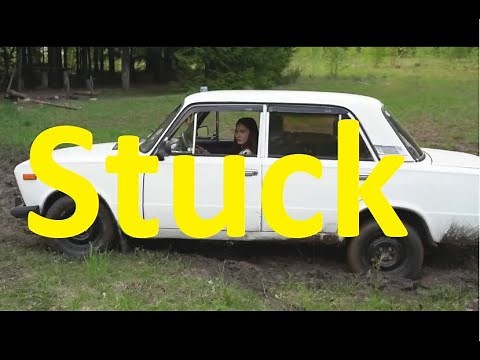 Girl Car Stuck in Mud