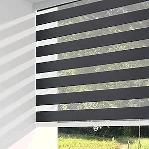 ShadesU Cordless Zebra Blinds – Light Filtering Dual-Layer Window Shades for Privacy (Black Color) (Maximum Height 72") (Width 54")