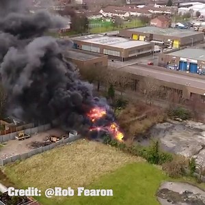 Dramatic drone footage shows flames and black smoke during fire near residential area in Rocky Ferry, Wirral. | Liverpool Echo News