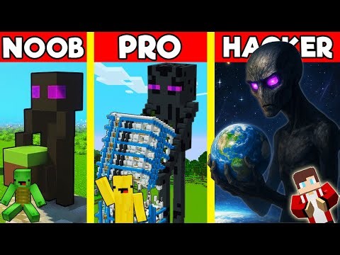 ENDERMAN Statue Build Battle In Minecraft - NOOB VS PRO CHALLENGE - Maizen Mizen Mazien Parody
