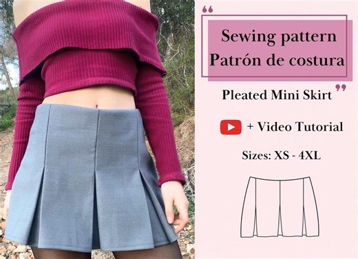 Pleated Mini Skirt PDF Sewing Pattern | Trendy 6 Pleats Skirt | Video Tutorial | Sizes XS–4XL | Casual Fall School or University Y2K Skirt - Etsy