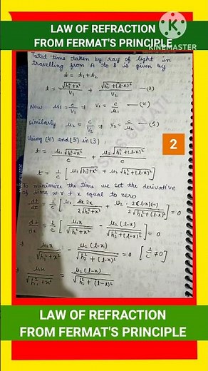 LAW OF REFRACTION FROM FERMAT'S PRINCIPLE || LAW OF REFRACTION || SNELL'S LAW || OPTICS ||