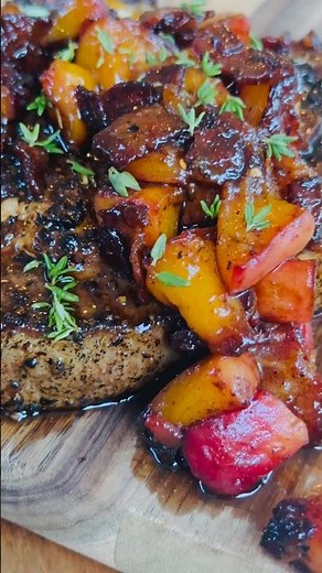 Blackstone Pork Chops with Bacon and Peach Relish 🍑🍖🥓 Recipe at IfYouGiveAGirlAGrill.com