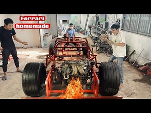 Complete installation of a huge engine for homemade Ferrari