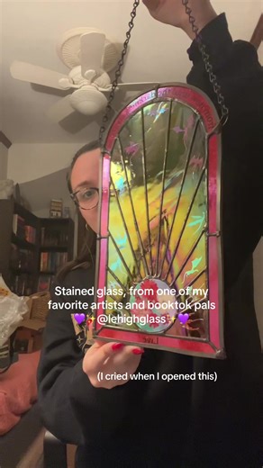 Shoutout to the booktok husbands for supporting our wildest dreams, and shoutout to @Liz - LehighGlass for helping make our Christmas extra special, with your amazing work and all the care you put into packaging 💜✨ #christmashaul #booktok #fantasyartist #stainedglassart #booktokfyp