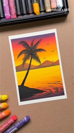 Sunset Beach Oil Pastel Drawing 🌴 Easy Step-by-Step Tutorial for Beginners