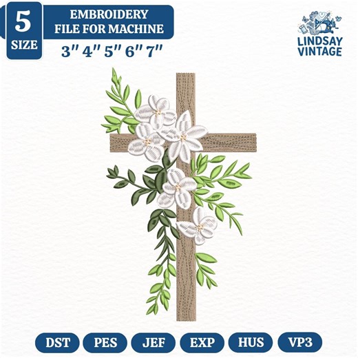 Easter Cross Embroidery Design File, Christian Religious Cross Machine Embroidery, Digital Download - Etsy