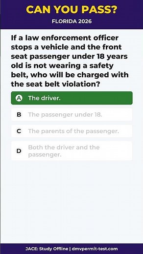 2026 FL DMV Q14: Seat Belt Violations! 👮 | Florida CLASS E STUDY GUIDE #Shorts #JACE