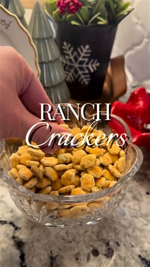My mom has made these Ranch Crackers every single holiday season, and now I’m keeping the tradition alive! They’re buttery, crisp, and packed with ranch, dill, garlic, and lemon pepper, the ultimate snack to gift or munch on while wrapping presents. ✨ Ranch Crackers Recipe ✨ Ingredients: 1 bag (10–12 oz) oyster crackers 1/2 cup vegetable oil or melted butter 1 packet ranch seasoning mix 1 tsp dried dill 1/2 tsp garlic powder 1/2 tsp lemon pepper Instructions: Preheat oven to 250°F.In a large bow