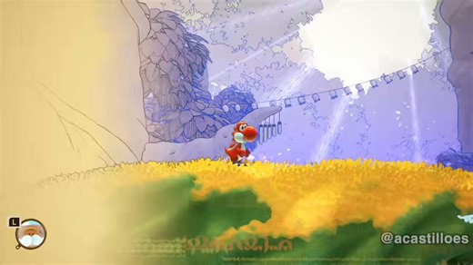 Un detallito que me ha molado del nuevo #YoshiandtheMysteriousBook.Cuando entras al nivel hay un filtro de imagen que simula los esbozos de un libro. A medida que avanzas Yoshi va ganando en detalles y color. De primeras parece un boceto.Me ha gustado MUCHO lo que he jugado.