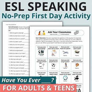 ESL First Day of School Activities Speaking Activities Adult ESL - Have You Ever