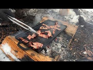 Outdoor Cooking in Freezing Weather | Cast Iron Pork Bacon
