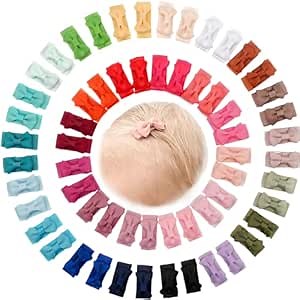 CÉLLOT 60Pcs Baby Hair Clips 1.2" Tiny Baby Bows Snap Hair Clips for Thin Hair Grosgrain Ribbon Hair Bows Clips for Baby Girls Toddlers Infant in Pairs