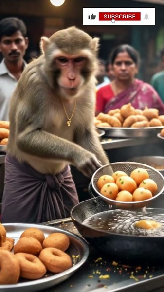 Monkey Cooking Onion Bonda at Indian Street Food Stall | Ultra Realistic Documentary