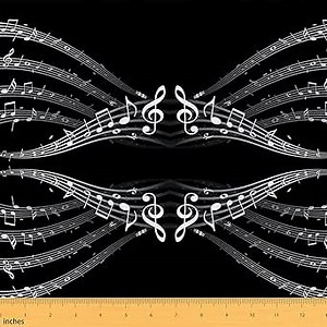 Musical Note Upholstery Fabric by The Yard, Music Themed Decorative Fabric for Upholstery and Home DIY Projects, Black White Stripes Waterproof Outdoor Fabric, 5 Yards