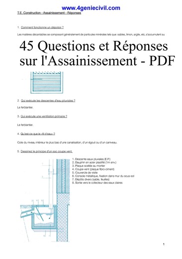 Découvrez notre guide gratuit en PDF pour maîtriser l'assainissement non collectif (fosse septique, micro-station, filières). 45 questions courantes traitées pour vous aider dans vos travaux, démarches SPANC et entretien. Téléchargez votre exemplaire ! Lien - ici : https://www.4geniecivil.com/2025/09/45-questions-reponses-assainissement.html | Cours génie civil