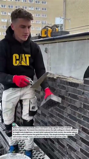 Perfect Brick Alignment Using Mason Line Guide #Bricklaying #Construction #Masonry