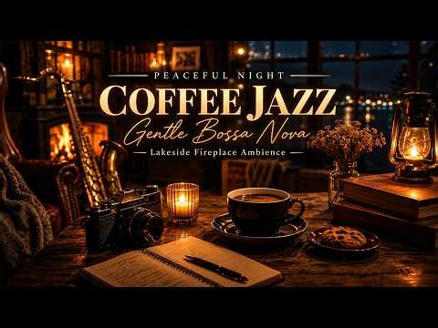 Peaceful Night Coffee Jazz ☕ Gentle Bossa Nova & Lakeside Fireplace Ambience for Deep Relaxation