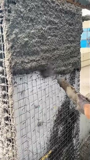 Cement mixture leveling in wall plastering process #shorts #construction #wall