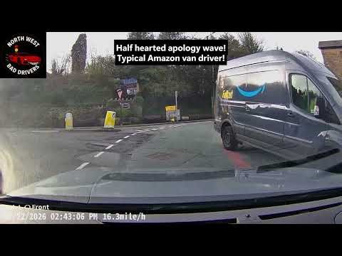 Reckless Amazon van driver make stupid manoeuvre that nearly leads to a crash