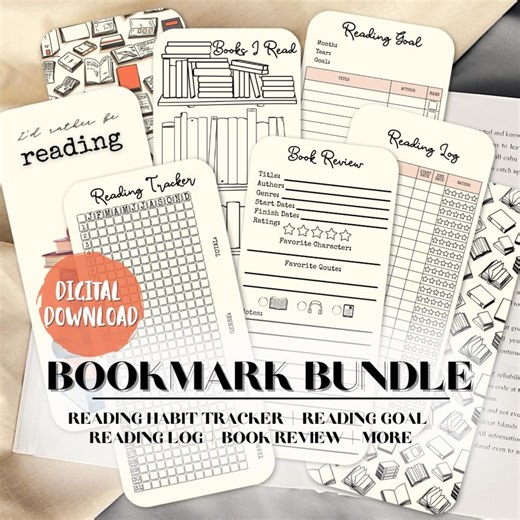 Reading Journal Bookmark Bundle (digital Download) Tracker, Book Review, Log, Goal - Etsy