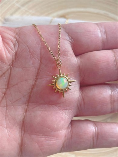 Fire Opal Star Pendant, 14K Gold Plated Necklace, October Birthstone - Etsy