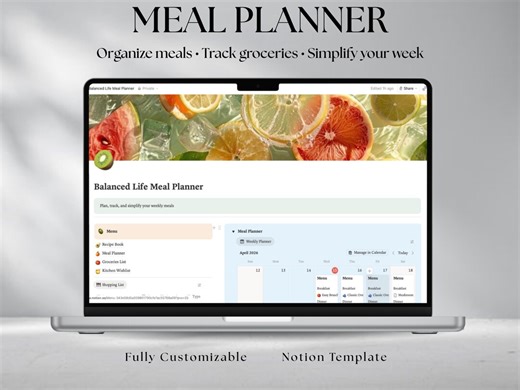 Notion Meal Planner Template: Weekly Menu, Grocery List (digital Download) - Etsy