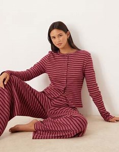 ASOS DESIGN cardigan in burgundy stripe | ASOS