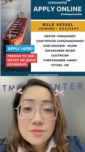 455 reactions · 72 shares | URGENT MARITIME OPENING FOR CROSSWORLD MARINE - Bulk vessels #CrossworldMarine #SeafarerJobs #bulkvessel #seamanhiring #seafarersjob #hiringnow | Matet DeJesus | Facebook