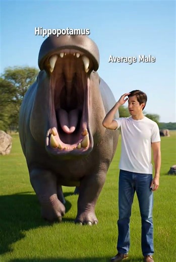 Hippopotamus vs average male size comparison #hippo #learning #hippopotamus opotamus