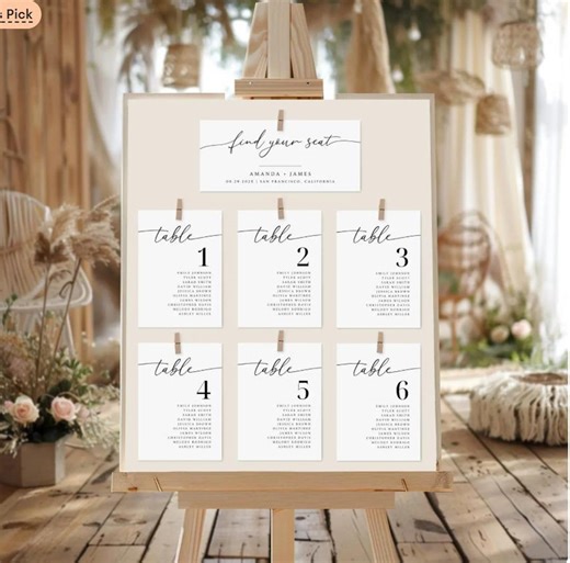 Wedding Seating Chart Template | Minimalist Table Numbers | Find Your Seat Cards | Editable Canva Template - Etsy UK